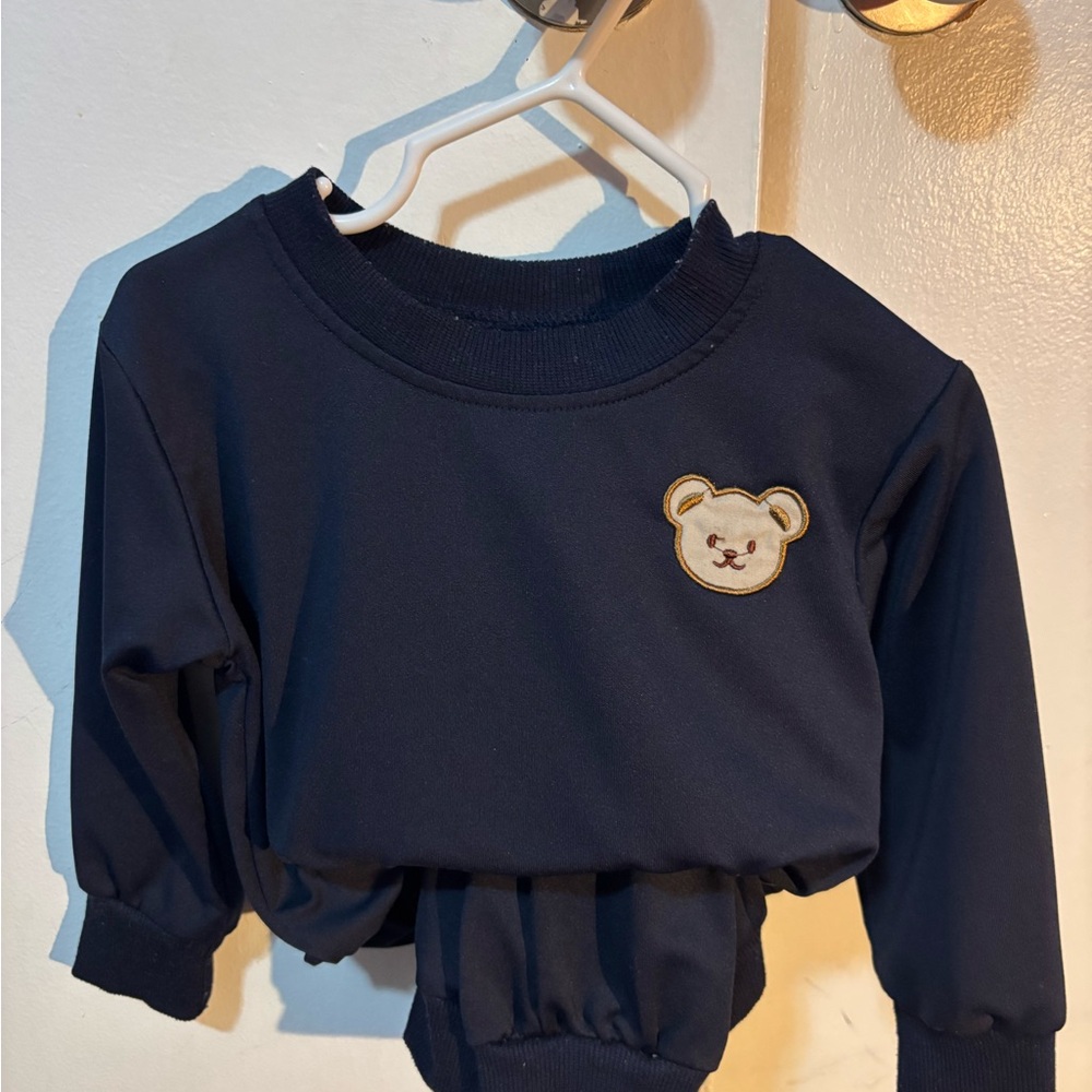 Navy Blue Kids Matching Set with Bear Patch
